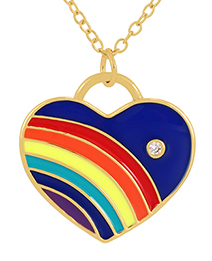 Fashion Navy Blue Bronze Zircon Drop Oil Rainbow Heart Pendant Necklace