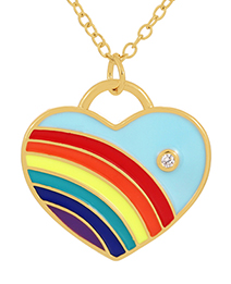 Fashion Light Blue Bronze Zircon Drop Oil Rainbow Heart Pendant Necklace
