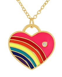 Fashion Red Bronze Zircon Drop Oil Rainbow Heart Pendant Necklace