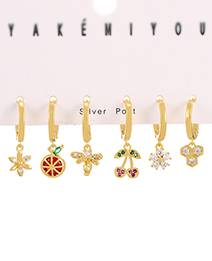 Fashion Gold 6-piece Set Of Copper Inlaid Zircon Flower Cherry Earrings