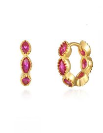 Fashion Rose Red Zircon Brass Marquise Zirconia Earrings