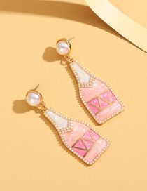 Fashion Pink Alloy Diamond Geometric Oil Bottle Stud Earrings