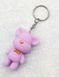 Fashion Purple Soft Rubber Cartoon Wool Bear Keychain
