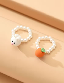 Fashion White Pearl Beaded Bunny Carrot Ring Set