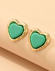 Fashion Green Alloy Heart Stud Earrings