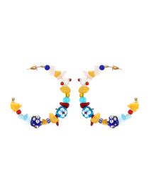 Fashion Mixed Color Geometric Glass Beaded C-shaped Earrings