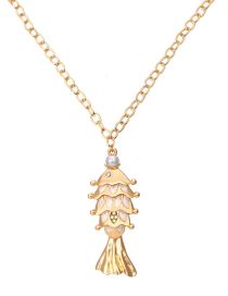 Fashion Gold Color Alloy Diamond Drip Oil Fish Necklace