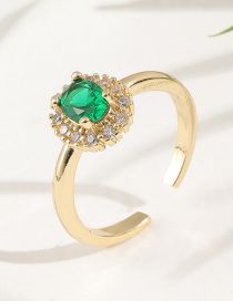 Fashion Green Copper Gold Plated Geometric Open Ring