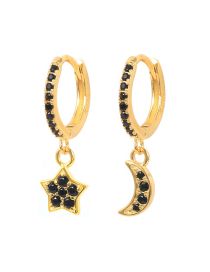 Fashion 28# Brass Inset Zircon Moon Earrings