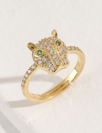 Fashion Green Eyes Brass Diamond Leopard Ring