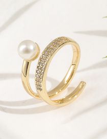 Fashion Gold Gold-plated Brass Ring With Diamonds And Pearls