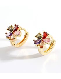 Fashion Color Copper Gold Plated Zirconium Flower Stud Earrings