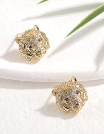 Fashion Gold Color Bronze Zirconium Lion Head Stud Earrings