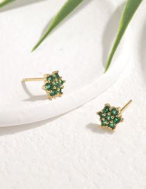 Fashion Green Bronze Zirconium Geometric Stud Earrings