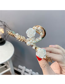 Fashion White Jade Flower Alloy Rose Pearl Leaf Grab Clip