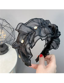 Fashion Black Ruffle Fabric Diamond Ruffled Mesh Headband