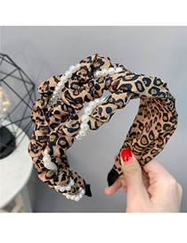 Fashion Leopard Print Fabric Print Pearl Braided Headband