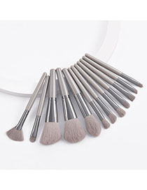 Fashion Grey Set Of 12 Portable Grey Makeup Brushes