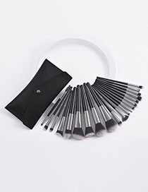 Fashion Black Set Of 20 Oversized Black Leather Bag Silver And Black Makeup Brushes