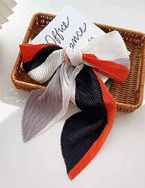 Fashion 1 Pleated Color Matching Orange And Black Color-block Long Pleated Silk Scarf