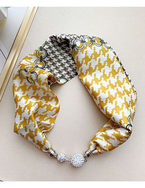Fashion 4m Houndstooth Chain Yellow Magnetic Buckle Knot Free Printed Silk Scarf