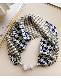 Fashion 5m Houndstooth Chain Navy Blue Magnetic Buckle Knot Free Printed Silk Scarf