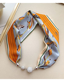Fashion 10m Banana Leaf Blue Orange Strips Magnetic Buckle Knot Free Printed Silk Scarf