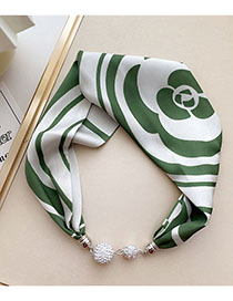 Fashion 4m Green Rose Magnetic Buckle Knot Free Printed Silk Scarf