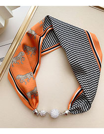 Fashion 11m Horse Ripple And Orange Magnetic Buckle Knot Free Printed Silk Scarf