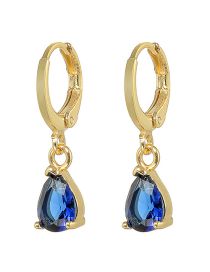 Fashion Navy Blue Bronze Zirconium Drop Stud Earrings