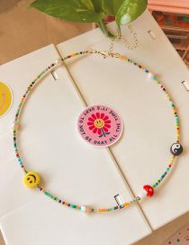 Fashion Color Colorful Rice Beads Beaded Soft Pottery Smiley Tai Chi Necklace
