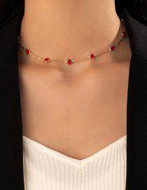 Fashion 15633 Red Alloy Diamond Geometric Necklace