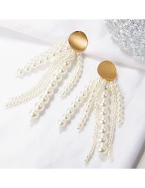 Fashion 2# Alloy Pearl Tassel Drop Earrings