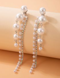 Fashion Silver Color Alloy Diamond Pearl Chain Beaded Drop Earrings