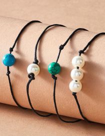 Fashion Black Alloy Pearl Turquoise Braided Rope Anklet Set