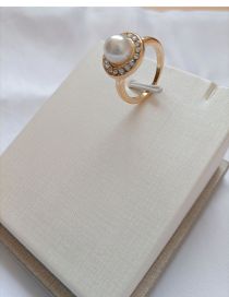 Fashion 417 Ring Gold White Alloy Diamond And Pearl Ring