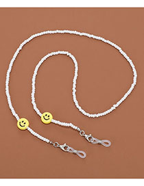 Fashion White With Smiley Face Geometric Beaded Smiley Glasses Chain