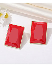 Fashion Red Resin Square Stud Earrings