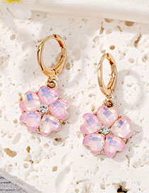 Fashion Pink Alloy Inset Zirconium Flower Earrings