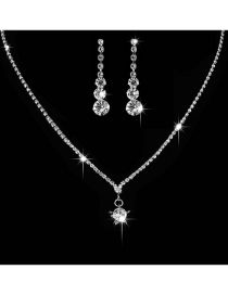 Fashion Silver Copper Diamond Geometric Fringe Necklace Set