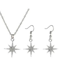 Fashion Silver Alloy Diamond Starburst Stud Necklace Set