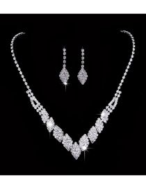 Fashion Silver Alloy Diamond Drop Earrings Necklace Set