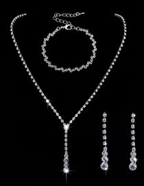 Conjunto De Collar De Pulsera De Pendientes De Gota Geométricos De Diamantes De Aleación