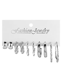 Fashion 3# Alloy Geometric Twist Pearl C-shaped Earrings Set