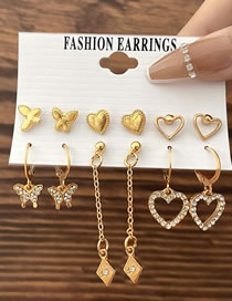Fashion 1# Alloy Diamond Butterfly Heart Earrings Set