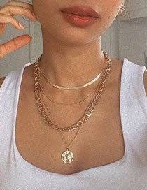 Fashion 3# Alloy Map Round Brand Snake Bone Chain Multilayer Necklace