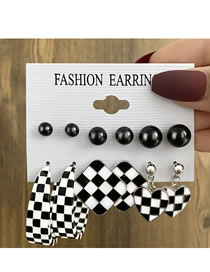 Fashion Silver Acrylic Check Heart Earring Set