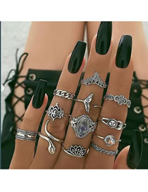 Fashion 2# Geometric Engraved Gemstone Ring Set