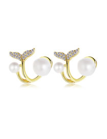 Fashion 4# Geometric Diamond And Pearl Mermaid Stud Earrings