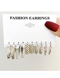 Fashion 2# Geometric Pearl C Earring Set